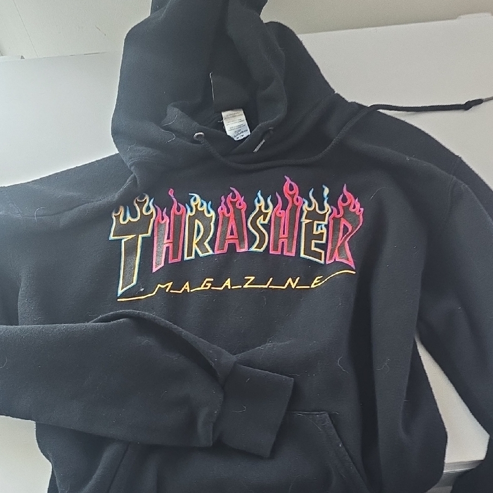 Thrasher Black Hoodie with Colorful Logo